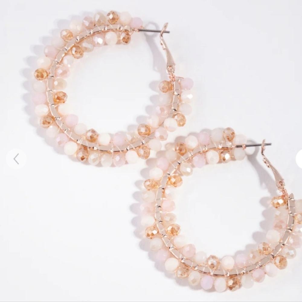 Rose Gold Pink Facet Bead Hoop Earrings